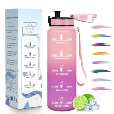 Abbildung von HoneyHolly Trinkflasche 1L, Zeitmarkierung, Wasserflasche, Auslaufsicher, Sport, Wiederverwendbar, Water Bottle für Fitnessstudio, Radfahren, Büro, Outdoor, Wasserflasche Auslaufsicher