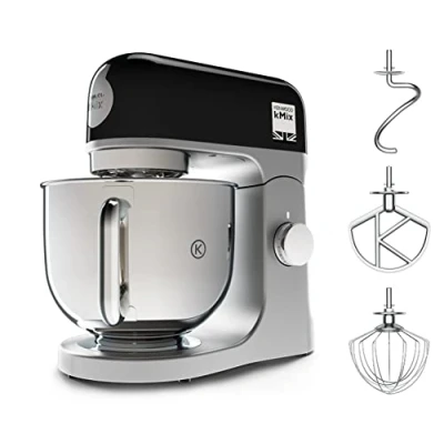 Abbildung von Kenwood kMix KMX750BK Küchenmaschine, 5 l Edelstahl Schüssel, Safe Use Sicherheitssystem, Metallgehäuse, 1000 Watt, inkl. 3 Teiligem Patisserie Set und Spritzschutz, Schwarz