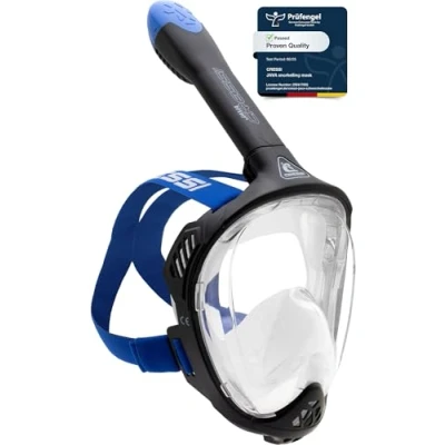 Abbildung von CRESSI Java Full Face Mask Black/Blue L/XL Vollgesichts Schnorchelmaske, Ultraklare Antibeschlaglinse, 100 % Silikon, Schnorchel Trocken mit Sicherheitsventilen, Schwarz/Blau,