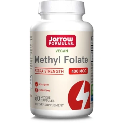 Abbildung von Jarrow Formulas, Methyl Folate (5 MTHF), 400mcg, Folsäure, 60 vegane Kapseln, Laborgeprüft, Glutenfrei, Vegetarisch, Sojafrei, Ohne Gentechnik