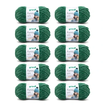 Abbildung von Gründl Funny uni Strick &amp; Häkelgarn (samtartiges Chenille Garn aus 100 % Polyester, 10 x g / 120 m, Nadelstärke: 5 6), Dunkelgrün