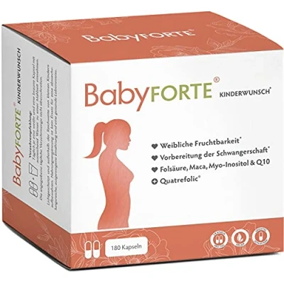 Abbildung von BabyFORTE Kinderwunsch Tabletten vegan Folsäure 800 μg, Quatrefolic®, Maca, Inositol, Jod 180 Kapseln Vitamine Schwangerschaft