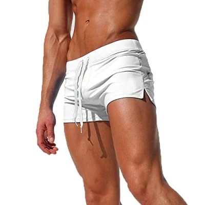 Abbildung von TMEOG Badeshorts für Herren Badehose Kurz Badehosen Männer Eng Schwimmhose Boxer Badepants Wassersport Kurze Hose Schnelltrocknende Strandshorts mit Reissverschluss (EU L/Tag XL, Weiß)