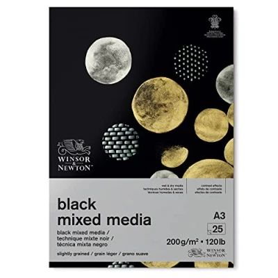Abbildung von Winsor &amp; Newton 6694009 Mixed Media Tonpapier im Block, 25 Blatt schwarzes schweres Papier a 200g/m², 100% Säurefrei, Archivierungsqualiät, geeignet für nasse und trockene Maltechniken DIN A3