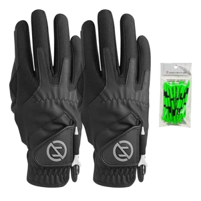 Abbildung von Zero Friction Herren Kompressions Passform Synthetisch Rechte Hand Universal Golfhandschuh 2 Packung, Einheitsgröße, Schwarz
