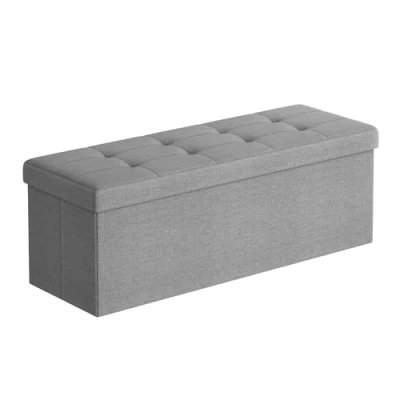 Abbildung von SONGMICS Sitzhocker mit Stauraum, klappbare Sitzbank, 38 x 110 cm Fußbank, Aufbewahrungsbox, bis 300 kg belastbar, für Wohnzimmer Schlafzimmer Flur, aschgrau LSF77G