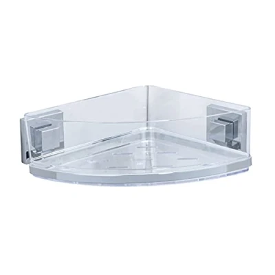 Abbildung von WENKO Vacuum Loc Badezimmer Eckregal Quadro UNO, Mit herausnehmbarer Schale, Befestigen ohne Bohren, Rostfreier Edelstahl/Kunststoff, 28 x 8,5 19,5 cm