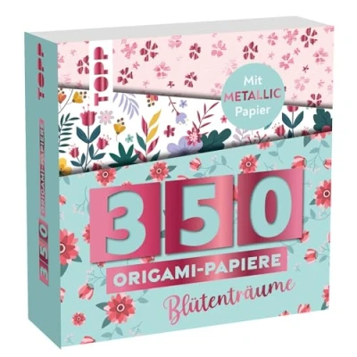 Abbildung von 350 Origami Block Blütenträume: Falt Papiere (14 x14 cm, 80 g/m²), in 25 Designs, davon 50 mit Metallic Folie, 20 Seiten Grundkurs, Softcover