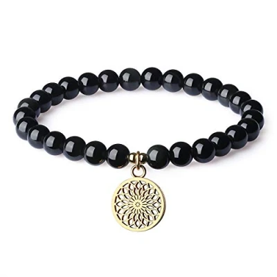 Abbildung von COAI Geschenkideen Damen Glücksarmband aus Obsidian mit Lebensblume Charm Traumfänger