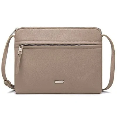 Abbildung von David Jones Damen Umhängetasche Kleine Flache Handtasche PU Leder Tasche Klassiche Elegante Beuteltasche Reise Shopping Handytasche Arbeit Clutch Party Taupe Braun