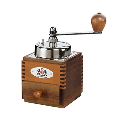 Abbildung von Zassenhaus Kaffeemühle Montevideo Manuelle Kaffeemaschine mit Mahlwerk aus robustem Spezialstahl Mahlgrad grob/fein einstellbar Gehäuse Nußbaum und Birnenholz Braun