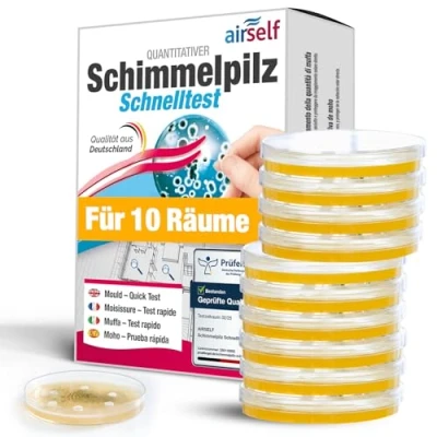 Abbildung von Schimmel Test für Ihr Zuhause Testen Sie bis zu 10 Räume Schnelltest zur Einschätzung des Schimmelpilzbefalls in Innenräumen