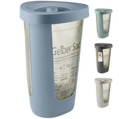 Abbildung von Rotho Fabu Müllsackständer gelber Sack mit Deckel, Kunststoff (PP recycelt), blau, (40.0 x 40.0 62.1 cm)