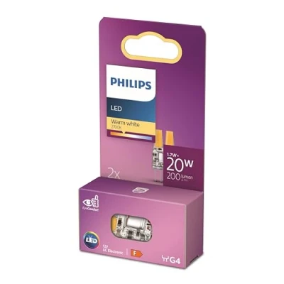 Abbildung von Philips LED Standard Brenner, Ersatz für Halogen 20W, G4 Sockel, warmweißes Licht 2700K, Doppelpack, neue Generation