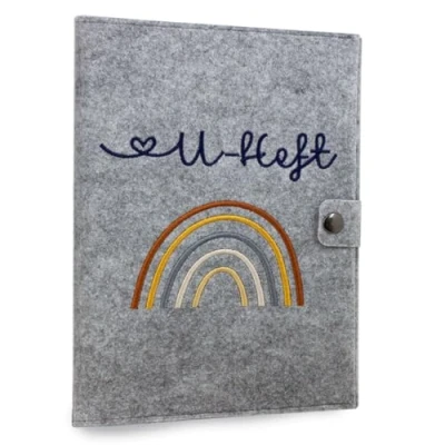 Abbildung von cozy racoon U Heft und Impfpasshülle aus Filz 3 teiliges Set Hochwertige Hülle für Untersuchungsheft, Impfpass Versichertenkarte Deines Kindes Design Regenbogen Natural