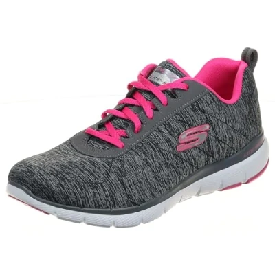 Abbildung von Skechers Damen Flex Appeal 3.0 INSIDERS Sneaker, Black &amp; Charcoal Mesh/Hot Pink Trim, 37 EU