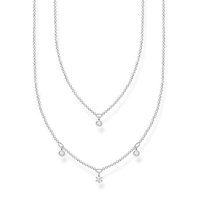 Abbildung von Thomas Sabo Damen Doppel Halskette weiße Steine silber, 925 Sterlingsilber, 40 45 cm Länge