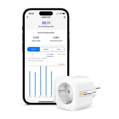 Abbildung von Refoss Smart Steckdose funktioniert mit Apple HomeKit, WLAN Verbrauchsmessung, Zeitschaltuhr Fernbedienung, Stromzähler Balkonkraftwerk, Alexa, Google, 1 Stück