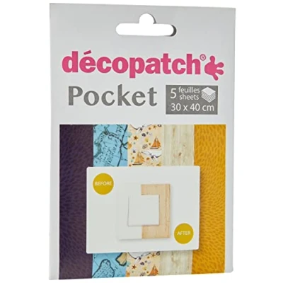 Abbildung von Decopatch Décopatch DP0015 Packung Décopocket mit 5 Papierbogen (30 x 40 cm) (gefaltet, 13 9,5 cm, praktisch zum Transportieren und einfach Verwenden) 1 Pack farbig sortiert