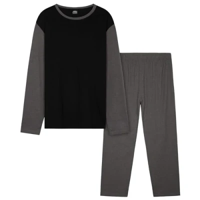 Abbildung von CityComfort Warme Schlafanzug Herren Lang, 2 Teiliges Pyjama Set Geschenke für Teenager (Schwarz/Anthrazit, XL)