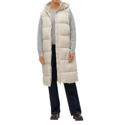 Abbildung von VERO MODA Damen 3/4 lange Steppweste VMLigaane mit Kapuze 10298757 Pumice Stone XS