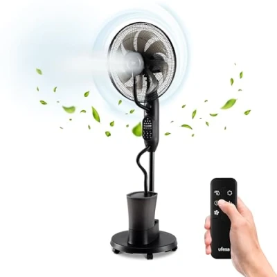 Abbildung von UFESA VNDC Standventilatoren, Nebelventilator, 60W, Ultra Silent, Fernbedienung, 3 Modi, Timer, 9 Geschwindigkeiten, 40cm Durchmesser, 8 Blätter, Schwarz