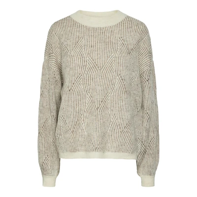 Abbildung von Pieces Pcjenna Oneck Strickpullover, Damen, Größe: Small, Whitecap gray/taupe gray