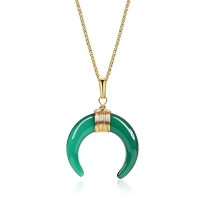 Abbildung von COAI Geschenkideen Damen Doppelhorn Anhänger Mond Amulett Halskette Box Chain Kette aus Grünem Achat