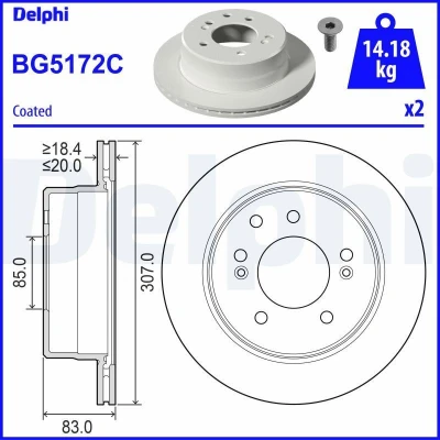 Abbildung von Bremsscheibe DELPHI BG5172C hinten, belüftet, 1 Stück