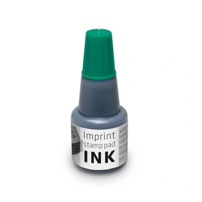 Abbildung von Imprint Nachfülltinte 7711 für Handstempelkissen 9071M, 9072M, 9073M 1 Nachfüllfläschchen, Füllmenge 24ml, grün, wasserbasierte Stempelfarbe, sauberer Abdruck, Größe 7,5 x 3 cm