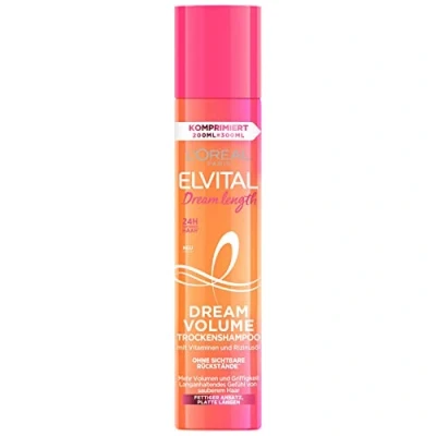 Abbildung von L&#039;Oréal Paris Elvital Trockenshampoo für plattes Haar, 24h Duft, Ohne sichtbare Rückstände, Gegen fettende Ansätze, Mit Vitaminen und Rizinusöl, Dream Volume Dry Shampoo, 1 x 200 ml