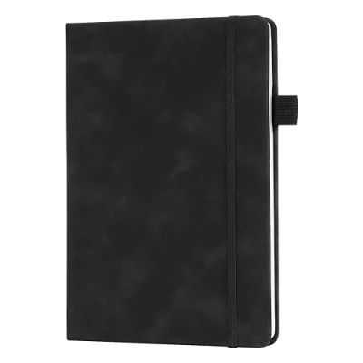 Abbildung von welsberg Notizbuch A5 Liniert Hardcover Journal Buch Tagebuch aus Veganem Leder mit 192 Seiten 80gsm und Stiftschlaufe, Premium Papier für Notizen, Planung, Studium, Projekte, Schwarz