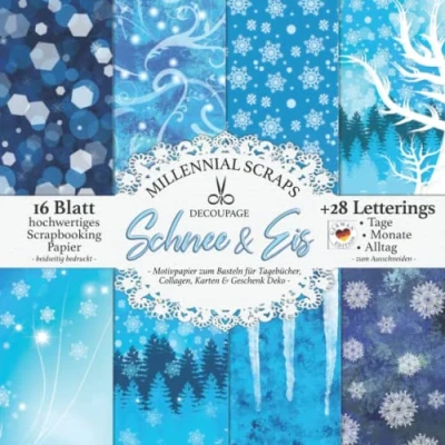 Abbildung von DECOUPAGE Schnee &amp; Eis Motivpapier zum Basteln für Tagebücher, Collagen, Karten Geschenk Deko : DIY Papier Zubehör Ausschneiden I Mit Letterings Junk Journal Kalender Inspo