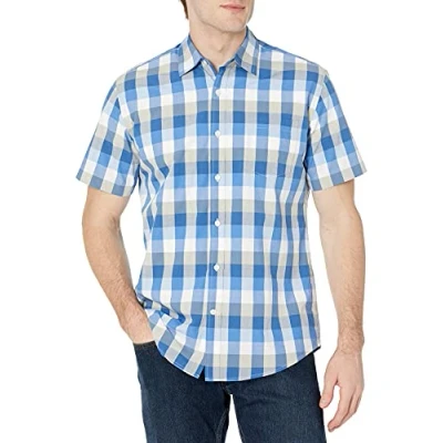 Abbildung von Amazon Essentials Herren Kurzärmeliges Hemd aus Popeline, Normale Passform, Blau/Grau, L