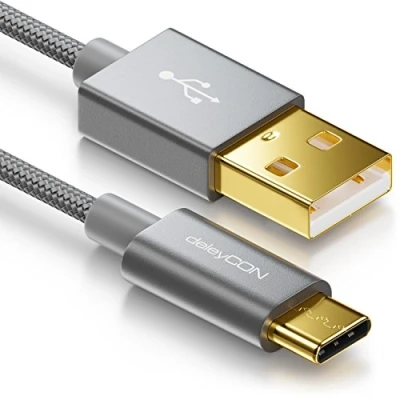 Abbildung von deleyCON 0,5m USB C Kabel Ladekabel Datenkabel Nylon + Metallstecker auf A Kompatibel mit Apple Samsung Google Huawei Xiaomi Tablet Laptop PC Grau