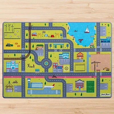 Abbildung von Feeti Floor® moderner Spielteppich Straße 1,4 x 2,0 m Ökotex 100, geruchsneutral, Antirutsch hochwertiger Teppich Kinderzimmer/Kinderteppich/Autoteppich