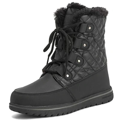 Abbildung von Polar Boot Damen Gesteppt Kurz Schnee Winter Kunstpelz Warm Dauerhaft Wasserdicht Stiefel 8 BLK41 AYC0523