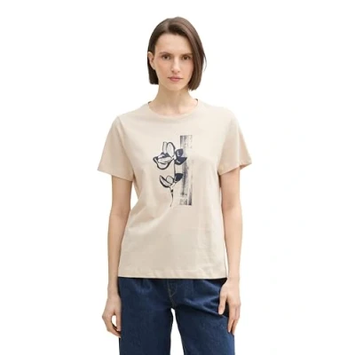 Abbildung von TOM Tailor CREW NECK Tshirt print, Damen, Größe: XS, Summer beige