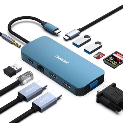 Abbildung von BENFEI Docking Station USB C MST HUB 3*Display 11 in 1, with auf 2HDMI 4K/VGA/5Gbps 3 x 3.0/SD/TF Card Reader/Ethernet/PD 100W/3.5mm Aux Audio für MacBook Air/Pro XPS Surface
