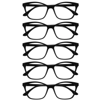 Abbildung von OPULIZE KAT Lesebrille 5er Pack Cat Eye Katzenaugen Fassung Schwarz Herren &amp; Damen Federscharniere RRRRR59 1 +2.00
