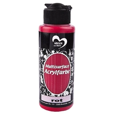 Abbildung von Ideen mit Herz Acrylfarbe Multisurface Allzweckfarbe zum Bemalen von Holz, Glas, Polyester, Keramik, Porzellan, Terracotta, Styropor, Stoff, Leder Universalfarbe auf Wasserbasis 120ml (rot)