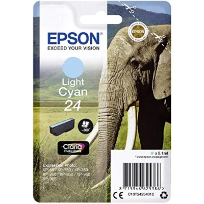 Abbildung von Epson Original 24 Tinte Elefant (XP 750, XP 850, 950, 55, 760, 860, 960, 970), hell cyan