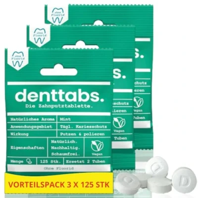 Abbildung von Denttabs 3 x 125 Stck. ohne Fluorid Tüten a Stck.VEGAN fluoridfrei