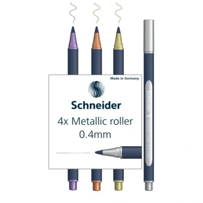 Abbildung von Schneider Paint It Metallic Rollerball 050 (Strichstärke 0,4 mm, hochmetallische Tinte, schnelltrocknend, Gehäuse aus 88% biobasiertem Kunststoff) 8 Stück sortiert