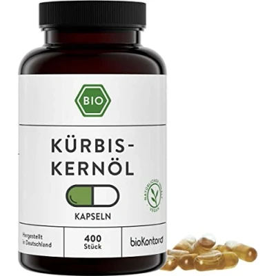 Abbildung von Kürbiskernöl Kapseln BIO 400 Stück pflanzliche I vegan mit nativ, kaltgepresst von bioKontor