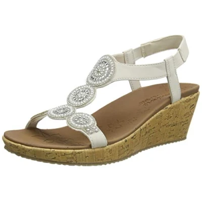 Abbildung von Skechers Damen Beverlee Date Glam Keilsandale, Off White Duraleather/Clear Rhinestone, 40 EU