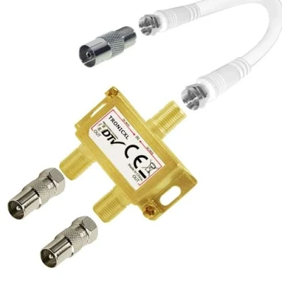Abbildung von TronicXL IEC Verteiler Antennenverteiler TV Kabel Adapter Kabelfernsehen 2fach DVBC Koax zb für Unitymedia Splitter Vodafone Netcologne Netaachen Netkassel Telecolumbus Primacom Ewe Unicable