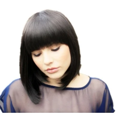 Abbildung von Prettyland Damen Frauen Dunkel braun Schwarz Mittellang Bob Glatte kurze Perücke Wie Echthaar Kleopatra Anemie black Short Wig C932
