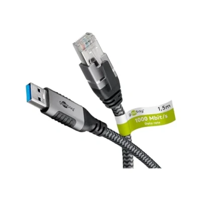 Abbildung von Goobay 15m LAN zu USB Kabel 1 Gbit Datenübertragung A 3.0 auf RJ45 Ethernet CAT 6 verbindet Router und Notebook oder PC Adapter für Laptop Ersetzt 70695
