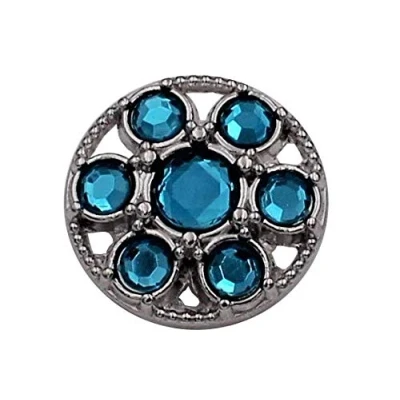 Abbildung von auffällige silber Metall Knöpfe mit türkis blau Strass Stein Kunststoff Glitzer (5 Stück) (28mm)